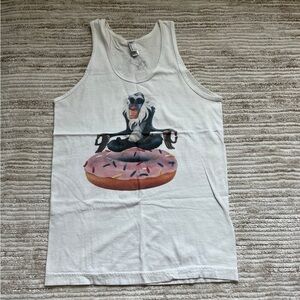 American Apparel White Dog Tank with Monkey and Donut Print